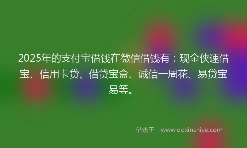 2025年的支付宝借钱在微信借钱有：现金侠速借宝、信用卡贷、借贷宝盒、诚信一周花、易贷宝易等。