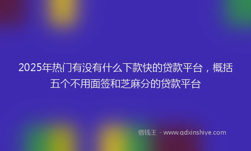 2025年热门有没有什么下款快的贷款平台，概括五个不用面签和芝麻分的贷款平台