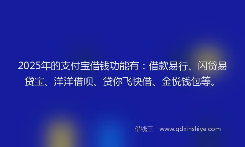 2025年的支付宝借钱功能有：借款易行、闪贷易贷宝、洋洋借呗、贷你飞快借、金悦钱包等。