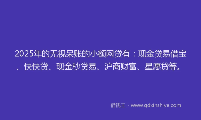 2025年的无视呆账的小额网贷有：现金贷易借宝、快快贷、现金秒贷易、沪商财富、星愿贷等。