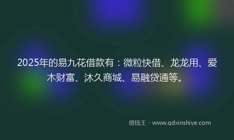 2025年的易九花借款有：微粒快借、龙龙用、爱木财富、沐久商城、易融贷通等。