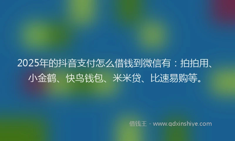 2025年的抖音支付怎么借钱到微信有：拍拍用、小金鹤、快鸟钱包、米米贷、比速易购等。