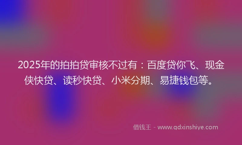 2025年的拍拍贷审核不过有：百度贷你飞、现金侠快贷、读秒快贷、小米分期、易捷钱包等。