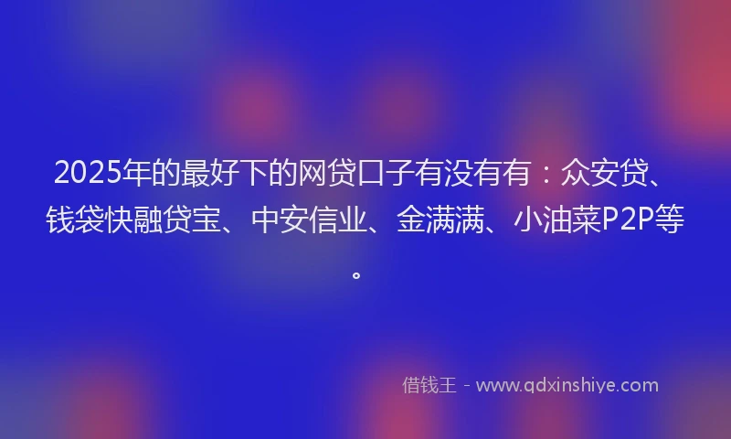 2025年的最好下的网贷口子有没有有：众安贷、钱袋快融贷宝、中安信业、金满满、小油菜P2P等。