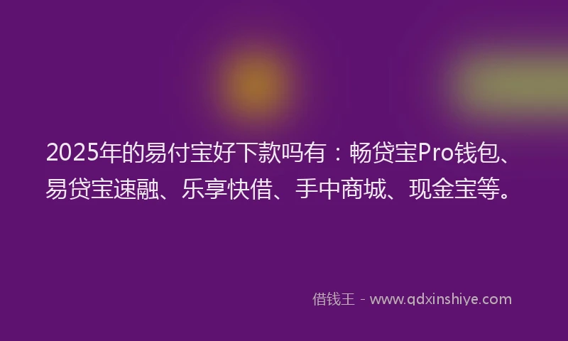 2025年的易付宝好下款吗有：畅贷宝Pro钱包、易贷宝速融、乐享快借、手中商城、现金宝等。
