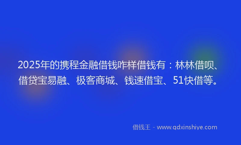 2025年的携程金融借钱咋样借钱有：林林借呗、借贷宝易融、极客商城、钱速借宝、51快借等。