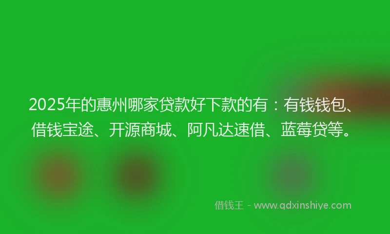 2025年的惠州哪家贷款好下款的有：有钱钱包、借钱宝途、开源商城、阿凡达速借、蓝莓贷等。
