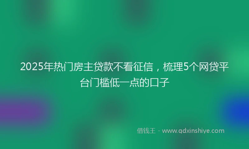 2025年热门房主贷款不看征信，梳理5个网贷平台门槛低一点的口子