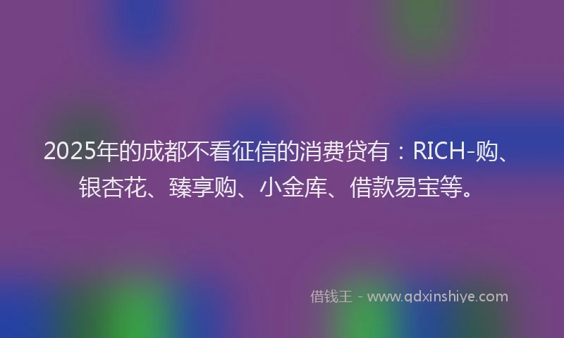2025年的成都不看征信的消费贷有：RICH-购、银杏花、臻享购、小金库、借款易宝等。