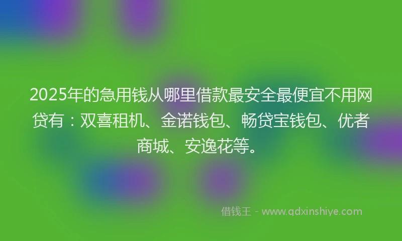 2025年的急用钱从哪里借款最安全最便宜不用网贷有：双喜租机、金诺钱包、畅贷宝钱包、优者商城、安逸花等。