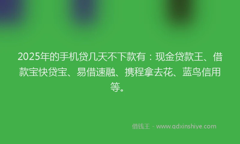 2025年的手机贷几天不下款有：现金贷款王、借款宝快贷宝、易借速融、携程拿去花、蓝鸟信用等。