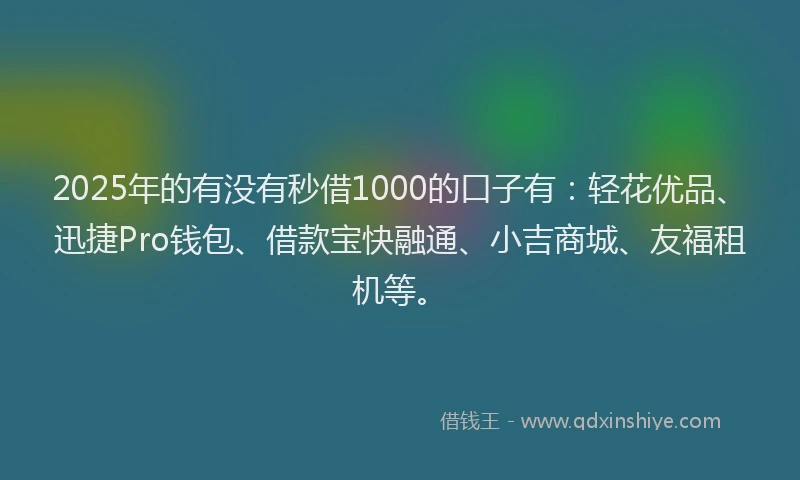 2025年的有没有秒借1000的口子有：轻花优品、迅捷Pro钱包、借款宝快融通、小吉商城、友福租机等。