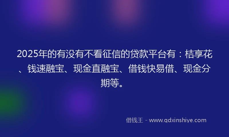 2025年的有没有不看征信的贷款平台有：桔享花、钱速融宝、现金直融宝、借钱快易借、现金分期等。