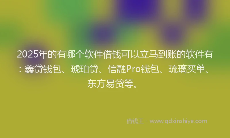 2025年的有哪个软件借钱可以立马到账的软件有：鑫贷钱包、琥珀贷、信融Pro钱包、琉璃买单、东方易贷等。