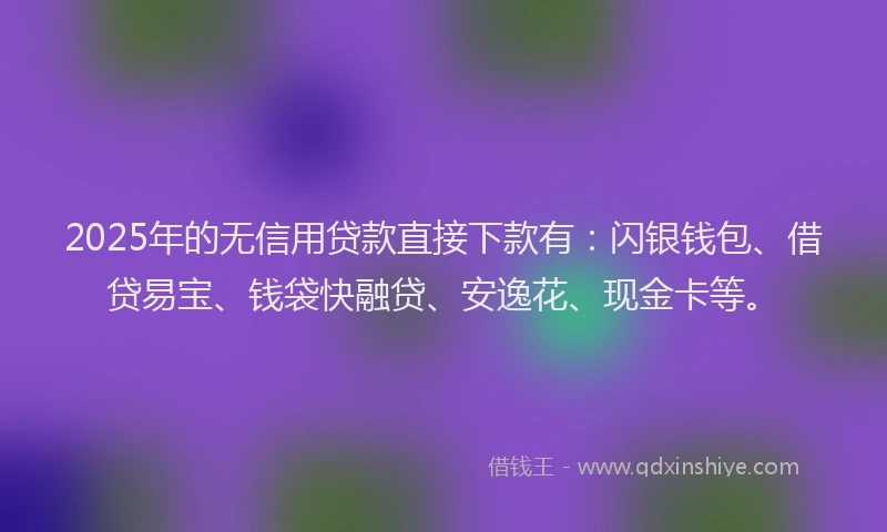 2025年的无信用贷款直接下款有：闪银钱包、借贷易宝、钱袋快融贷、安逸花、现金卡等。