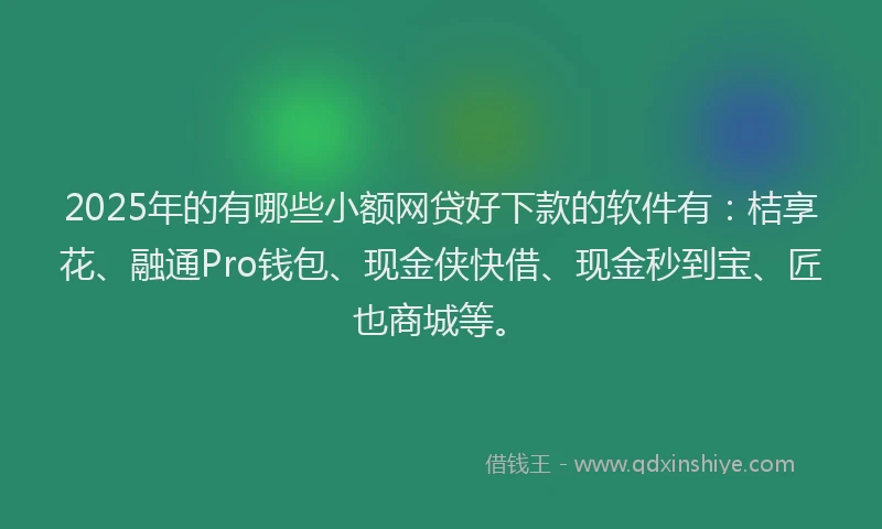 2025年的有哪些小额网贷好下款的软件有：桔享花、融通Pro钱包、现金侠快借、现金秒到宝、匠也商城等。