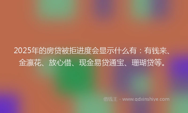 2025年的房贷被拒进度会显示什么有：有钱来、金瀛花、放心借、现金易贷通宝、珊瑚贷等。