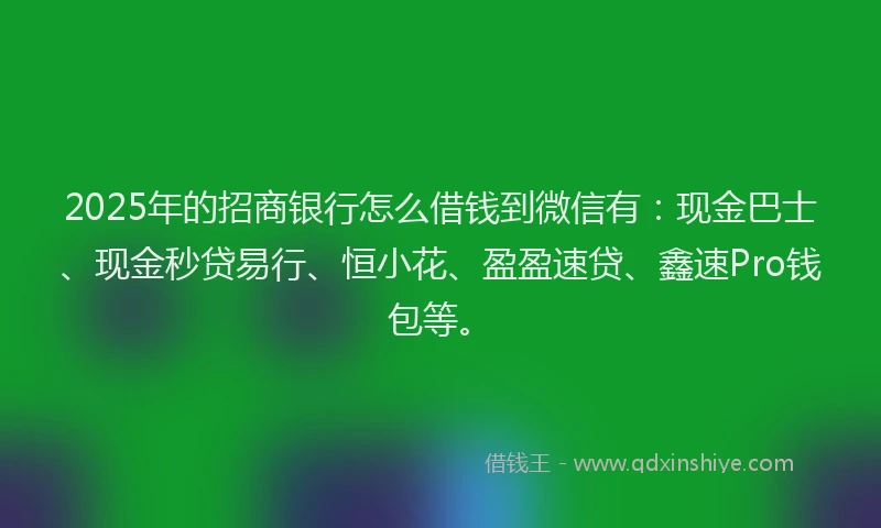 2025年的招商银行怎么借钱到微信有：现金巴士、现金秒贷易行、恒小花、盈盈速贷、鑫速Pro钱包等。