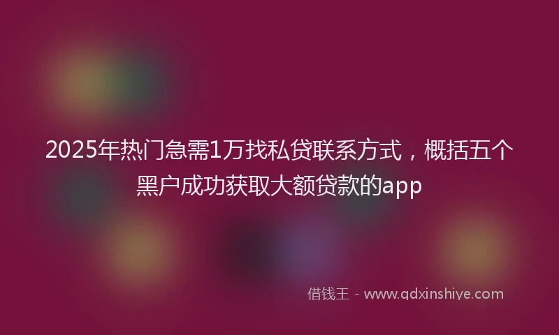 2025年热门急需1万找私贷联系方式，概括五个黑户成功获取大额贷款的app