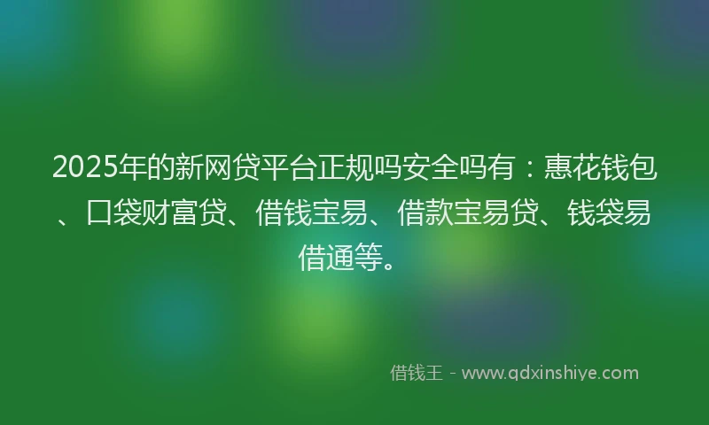 2025年的新网贷平台正规吗安全吗有：惠花钱包、口袋财富贷、借钱宝易、借款宝易贷、钱袋易借通等。