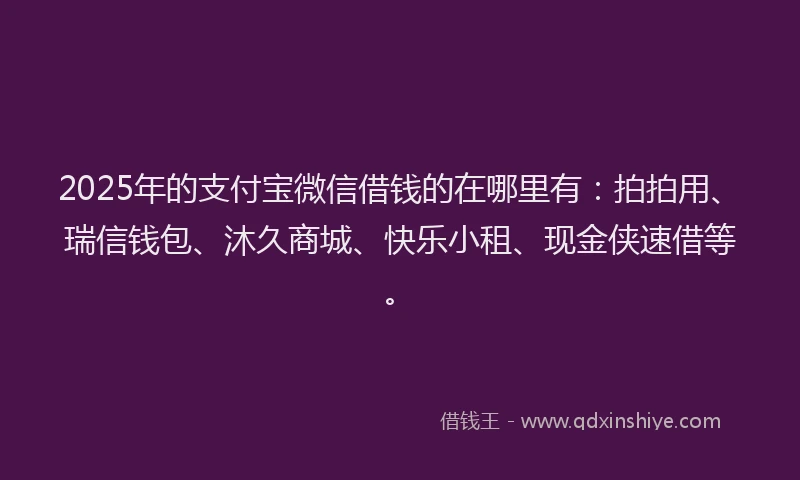 2025年的支付宝微信借钱的在哪里有：拍拍用、瑞信钱包、沐久商城、快乐小租、现金侠速借等。