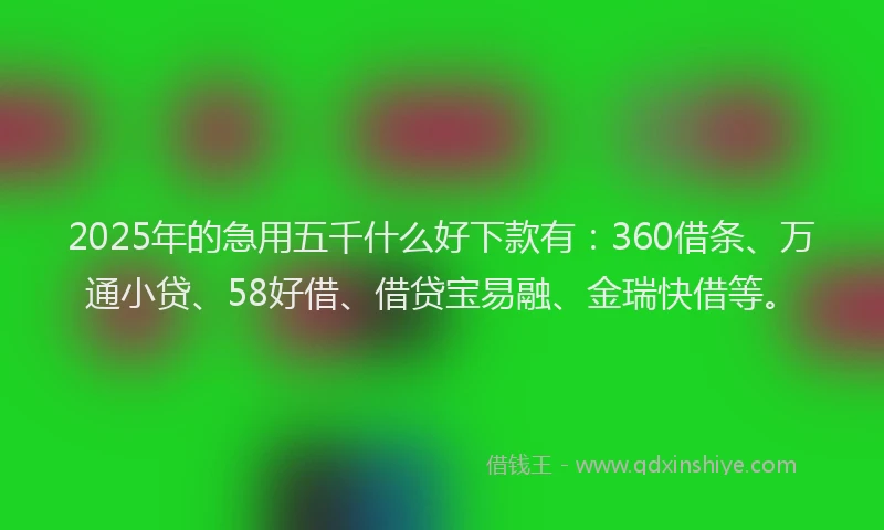 2025年的急用五千什么好下款有：360借条、万通小贷、58好借、借贷宝易融、金瑞快借等。