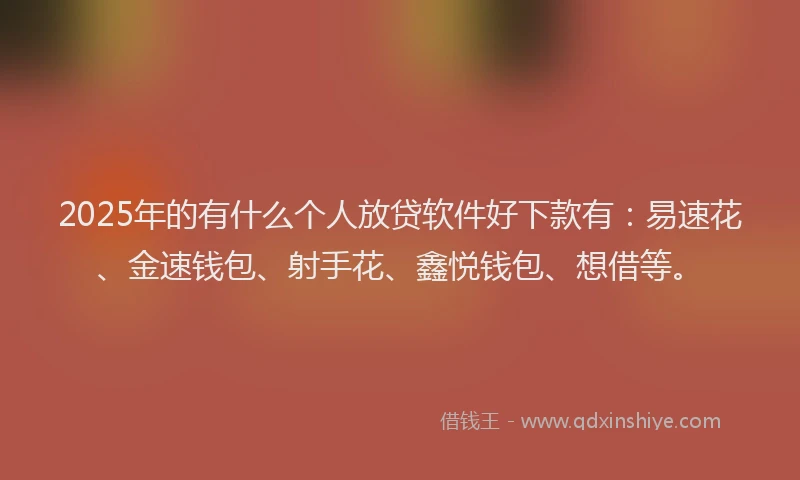 2025年的有什么个人放贷软件好下款有：易速花、金速钱包、射手花、鑫悦钱包、想借等。