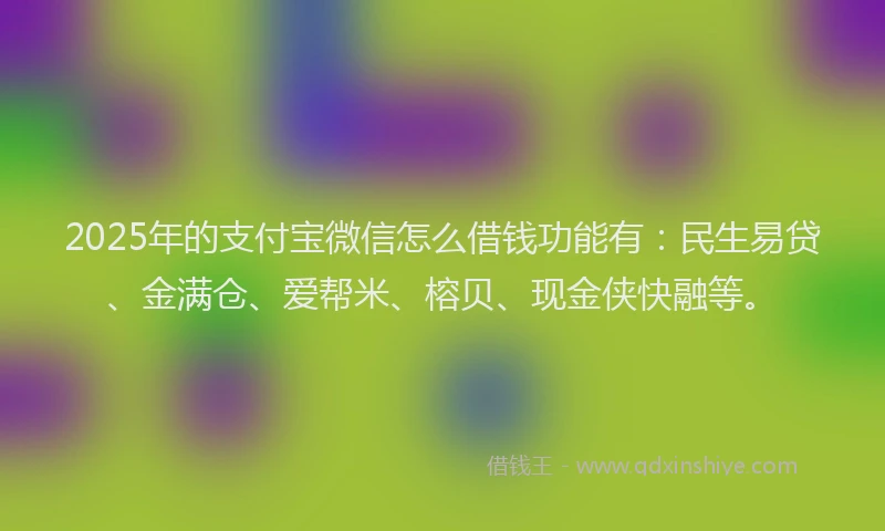 2025年的支付宝微信怎么借钱功能有：民生易贷、金满仓、爱帮米、榕贝、现金侠快融等。