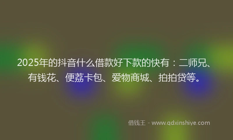 2025年的抖音什么借款好下款的快有：二师兄、有钱花、便荔卡包、爱物商城、拍拍贷等。