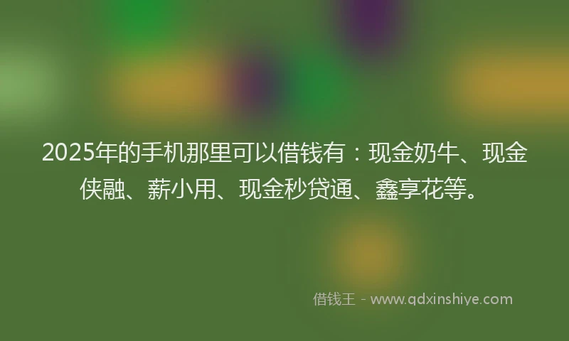 2025年的手机那里可以借钱有：现金奶牛、现金侠融、薪小用、现金秒贷通、鑫享花等。