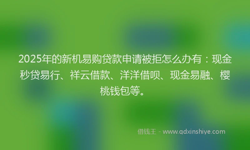 2025年的新机易购贷款申请被拒怎么办有：现金秒贷易行、祥云借款、洋洋借呗、现金易融、樱桃钱包等。