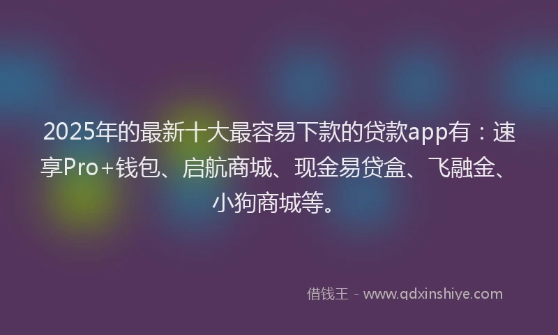 2025年的最新十大最容易下款的贷款app有：速享Pro+钱包、启航商城、现金易贷盒、飞融金、小狗商城等。