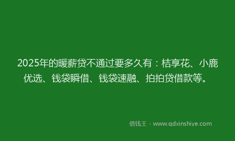 2025年的暖薪贷不通过要多久有：桔享花、小鹿优选、钱袋瞬借、钱袋速融、拍拍贷借款等。