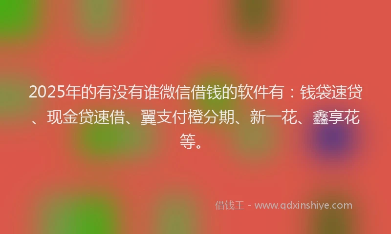 2025年的有没有谁微信借钱的软件有：钱袋速贷、现金贷速借、翼支付橙分期、新一花、鑫享花等。