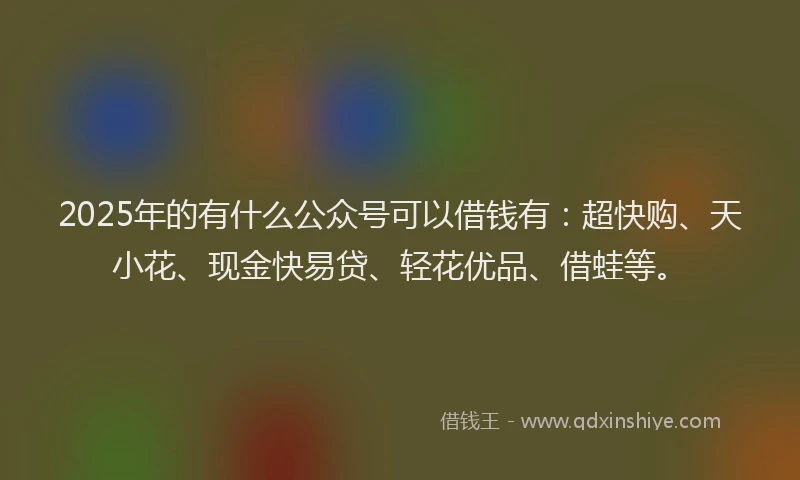 2025年的有什么公众号可以借钱有：超快购、天小花、现金快易贷、轻花优品、借蛙等。