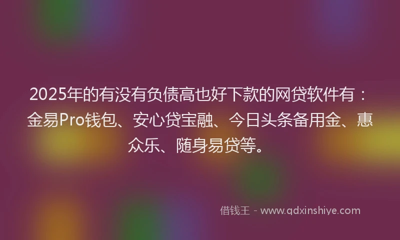 2025年的有没有负债高也好下款的网贷软件有：金易Pro钱包、安心贷宝融、今日头条备用金、惠众乐、随身易贷等。