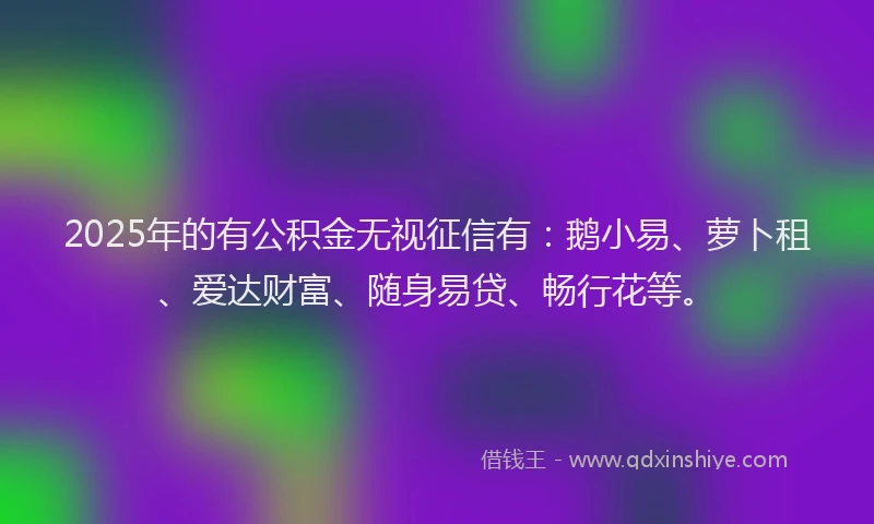 2025年的有公积金无视征信有：鹅小易、萝卜租、爱达财富、随身易贷、畅行花等。