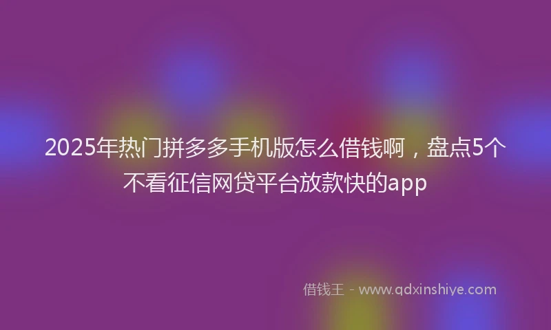 2025年热门拼多多手机版怎么借钱啊，盘点5个不看征信网贷平台放款快的app