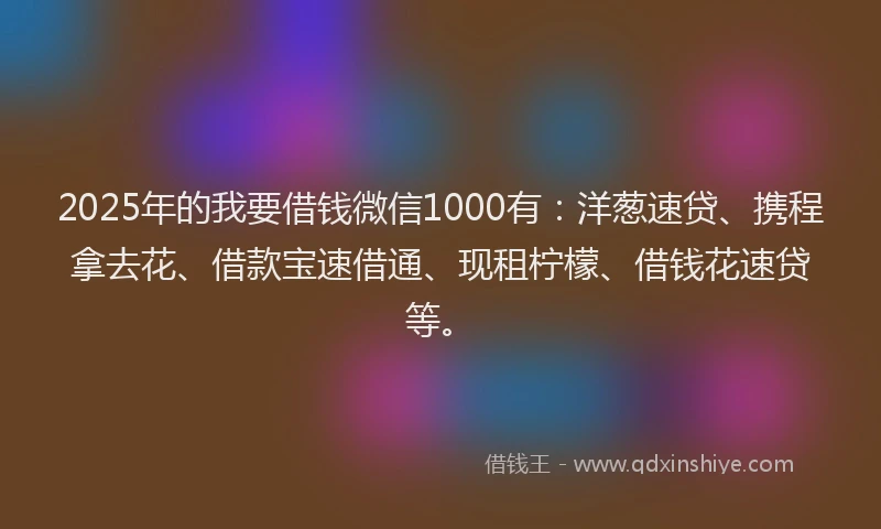 2025年的我要借钱微信1000有：洋葱速贷、携程拿去花、借款宝速借通、现租柠檬、借钱花速贷等。