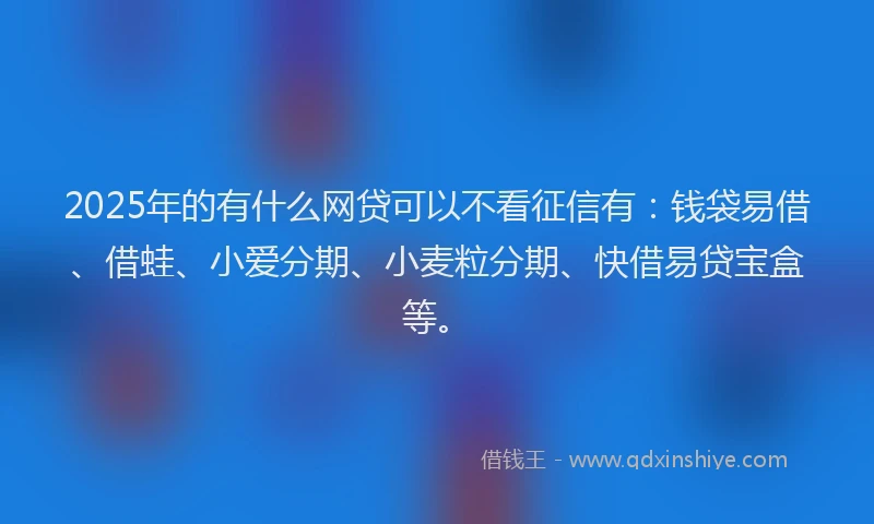 2025年的有什么网贷可以不看征信有：钱袋易借、借蛙、小爱分期、小麦粒分期、快借易贷宝盒等。