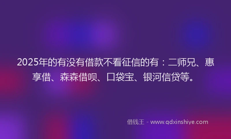 2025年的有没有借款不看征信的有：二师兄、惠享借、森森借呗、口袋宝、银河信贷等。