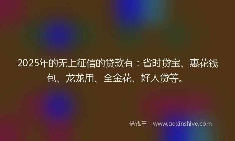2025年的无上征信的贷款有：省时贷宝、惠花钱包、龙龙用、全金花、好人贷等。