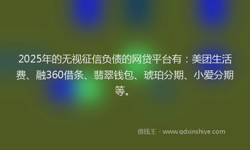2025年的无视征信负债的网贷平台有：美团生活费、融360借条、翡翠钱包、琥珀分期、小爱分期等。