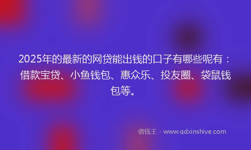 2025年的最新的网贷能出钱的口子有哪些呢有：借款宝贷、小鱼钱包、惠众乐、投友圈、袋鼠钱包等。