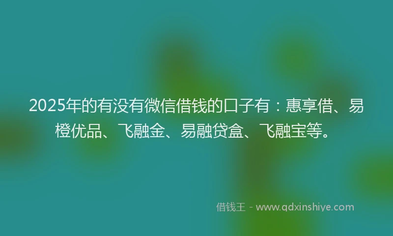 2025年的有没有微信借钱的口子有：惠享借、易橙优品、飞融金、易融贷盒、飞融宝等。