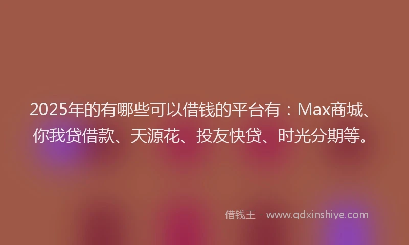 2025年的有哪些可以借钱的平台有：Max商城、你我贷借款、天源花、投友快贷、时光分期等。