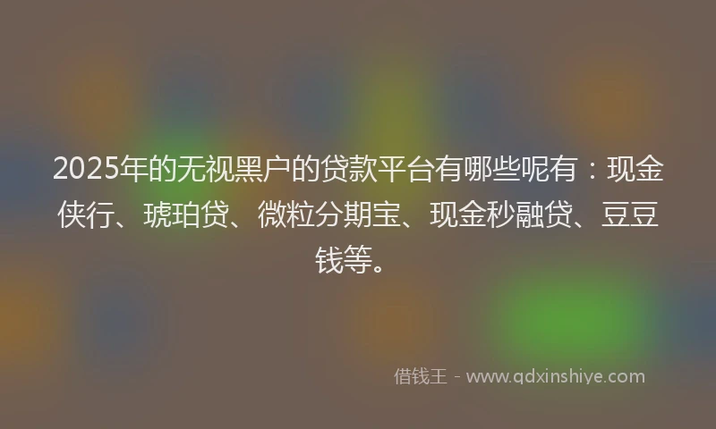 2025年的无视黑户的贷款平台有哪些呢有：现金侠行、琥珀贷、微粒分期宝、现金秒融贷、豆豆钱等。