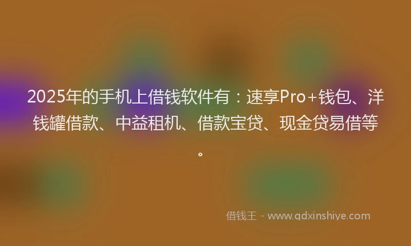 2025年的手机上借钱软件有：速享Pro+钱包、洋钱罐借款、中益租机、借款宝贷、现金贷易借等。