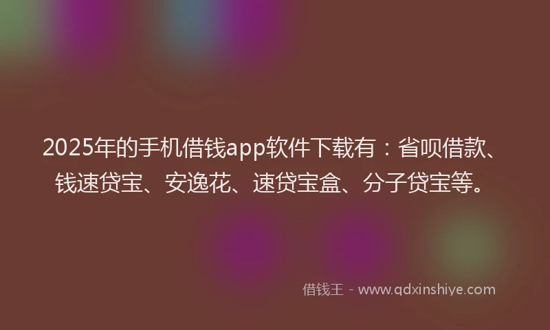 2025年的手机借钱app软件下载有：省呗借款、钱速贷宝、安逸花、速贷宝盒、分子贷宝等。