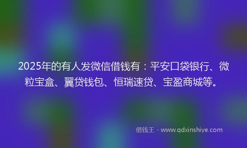 2025年的有人发微信借钱有：平安口袋银行、微粒宝盒、翼贷钱包、恒瑞速贷、宝盈商城等。